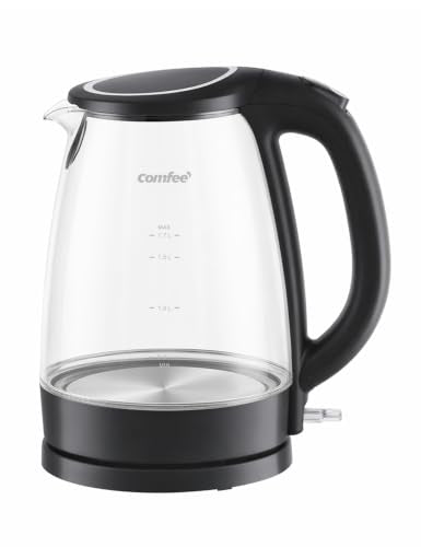 COMFEE' Electric Kettle, 1.7L Hot Water Boiler, 1500W Fast Boil, Glass Electric Tea Kettle with LED Indicator, Auto Shut-Off and Boil-Dry Protection, BPA Free - color: Deep Black, size: 1.8 Quarts