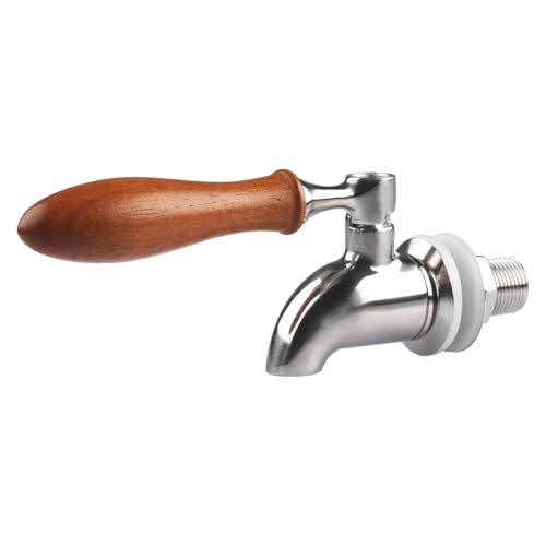 1 Pack Stainless Steel Spigot Long Wooden Handle Beverage Dispenser Spigot Replacement Metal Faucet for Glass Jar, Drink Dispenser by MUGLIO - color: Wooden Handle