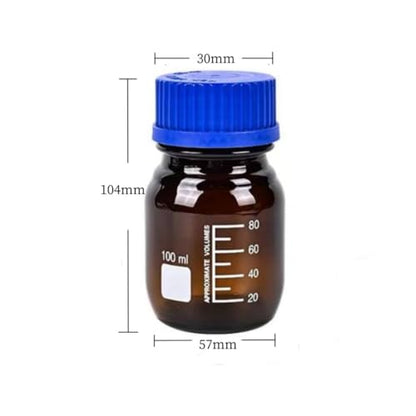 100ml Amber Reagent Media Bottle, Graduated Glass Round Media Storage Bottle with blue GL45 Screw Cap, Wide Mouth Lab Reagent Bottle,Pack of 1 - size: 3.4 Ounces
