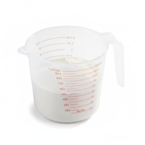 Professional Kitchen Measuring Cup, 4-Cup/32oz Capacity, Clear BPA-Free Plastic, Dual Scale Markings, Microwave Safe with Easy-Pour Spout and Ergonomic Handle for Cooking and Baking