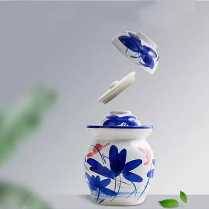 Ceramic Pickle Jar with Lids,Large Traditional Chinese Porcelain Pickle Jar Pickling Jars,Ceramic Fermentation Crock with Water Seal Airlock Lid,Sauerkraut Crock A-7L (A-1.75L - color: A, size: 1.75L