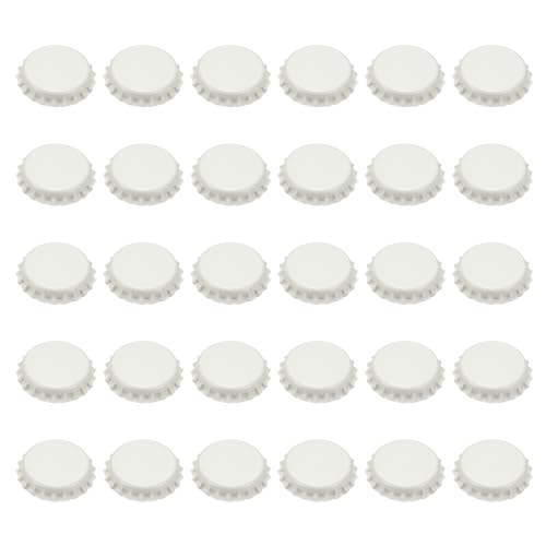 uxcell 60 Pcs Oxygen Absorbing Beer Bottle Caps, 32mm Pry Off Bulk Crown Caps Bottle Toppers for Soda Beer Wine Glass Bottles Home Brewing DIY Pendants or Craft Scrapbooks, White - color: White
