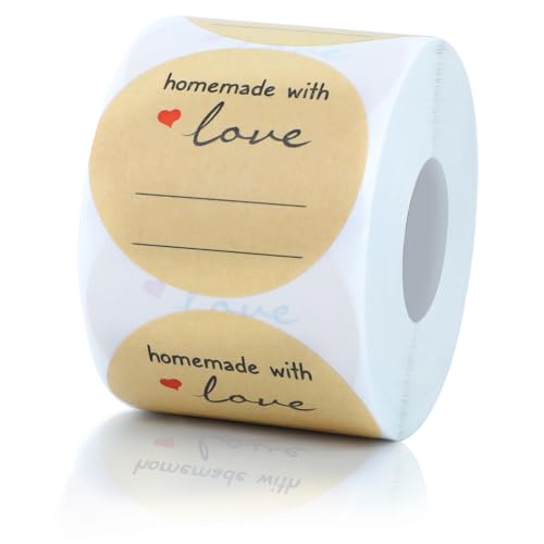 500 Pcs 2″ Round Homemade with Love Kraft Labels – Canning Jar Stickers for Jelly, Jam, Spice Containers, Baked Goods, Pantry Organization, Gift Packaging & Small Business - color: Homemade With Love (Standard)