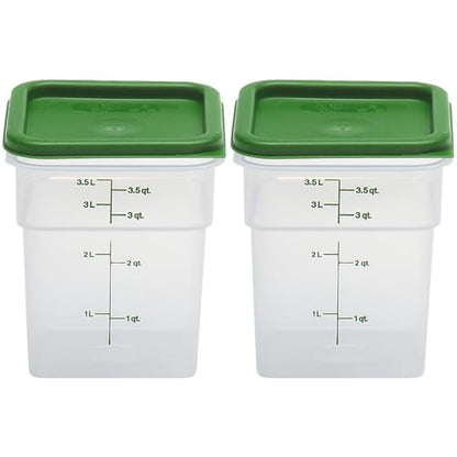 Cambro Food Storage Container with Lid (Microwave Safe and BPA-Free) - 2 Pack - Classic Series Square with Green Lid - 4 QT (Quart) - Commercial Grade for Food Prep (Translucent) - size: 4 QT + Lid