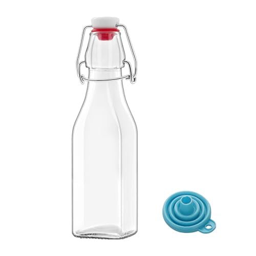 1Pc(8.5oz Square) clear Swing Top Brewing Bottles with Leak Proof Easy Caps, Glass Beer Bottle Flip Top Bottles For Kombucha, Kefir, Vanilla Extract, Beer (8.5oz Square) - size: 8.5 Ounces