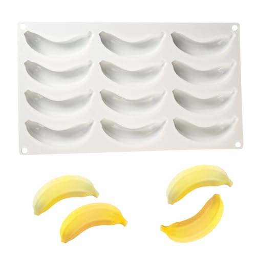OCPO KITCHEN 3D Banana Shape Silicone Molds for Baking Mousse Cake, 3D Silicone Baking Mold for Candy Pastry Chocolate Truffle Cupcake Jelly Cookie Pudding Cake Decoration Mold, 12-Cavity - style: Banana (12-Cavity)