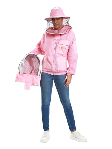 -- Beekeeping Fully Ventilated Jacket in Multi-Color with Round Veil (2XL, Pink with Two Veils) - color: Pink With Two Veils, size: XX-Large