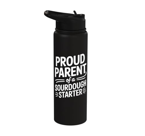 Proud Parent Sourdough Starter Active Yeast Stainless Steel Insulated Water Bottle - color: Black
