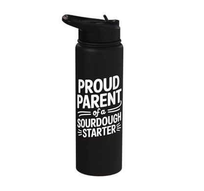 Proud Parent Sourdough Starter Active Yeast Stainless Steel Insulated Water Bottle - color: Black