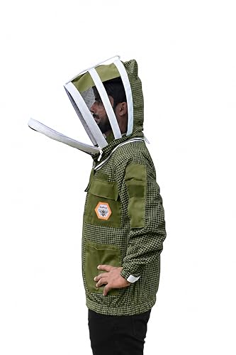 Beekeeping Jacket with Veil 3-Layer Ultra Ventilated Veil Fencing YKK Zippers Full Protection Suit Carrying Bag (BP-301-Green)-M - color: Green Fencing Veil, size: M