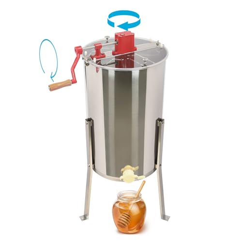 3 Frame Manual Honey Extractor, Stainless Steel Honey Spinner with Stable Triangular Leg Base for Beekeepers, Farm and Household Honey Harvesting