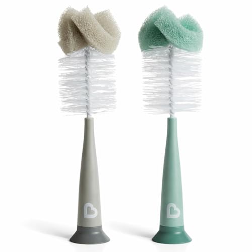 Bottle Brush Set, 2 Pack Gray & Sage Cleaning Brushes with Long Handle, Flexible Bristles for Narrow Neck Containers, Reusable Kitchen & Home Cleaning Tool