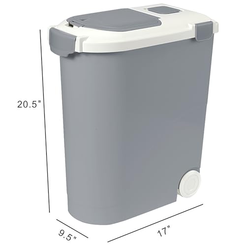 Ashfield & Harkness: Airtight Pet Food Storage Container - 30lbs/36 Qt, Grey - Lightweight Bin, Measuring Scoop, Snap Latch, Dogs-Cats-Animal Supplies - color: Grey, size: 30 lbs