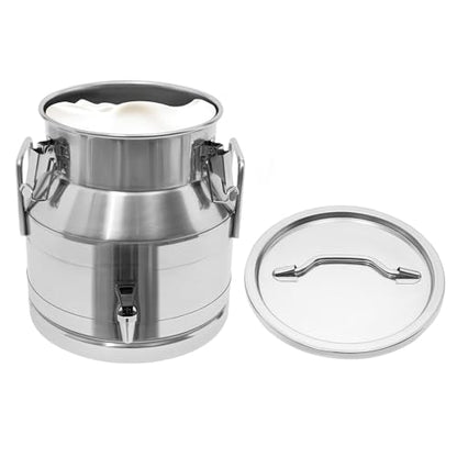 LOYALHEARTDY 20L/5.28Gal Milk Can with Faucet, Stainless Steel Milk Transport Cans Wine Pail Bucket Tote Jug Pot Oil Liquid Storage Barrel with 2 Handles Milk Container with Lid for Grain Wine Liquid - color: 20l-5.28gal With Faucet