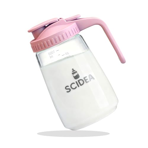 32oz Glass Pitcher with Lid, Heat & Cold Resistant, Leak-Proof Wide-Mouth Milk Fridge Storage Container, High borosilicate glass, Mason jar for Coffee, Iced tea, Milk, Food Storage, Pink - color: Pink, size: 32 Ounces