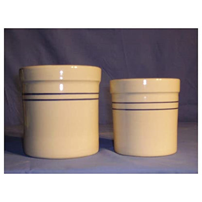 Pickling Fermenting Crock - Tan with Blue Stripe Stoneware Jar, 1/4 Gallon Capacity