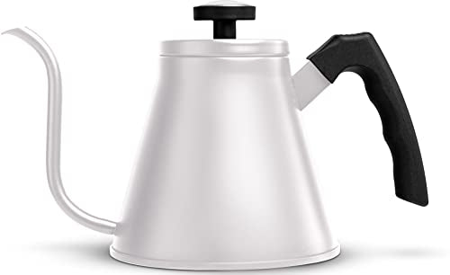 Kook Gooseneck Kettle, Kettle Stovetop, with Thermometer, Tea Pot, for Pour Over Coffee & Tea, Temperature Gauge, Electric, Compatible for Gas Stovetop, 3 Ply Stainless Steel Base, 27 oz, (White)