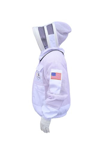 3 Layer Bee Jacket With Fencing Veil and One Pair Bee Protective Gloves Ventilated Protective Beekeeping Jacket - size: Medium