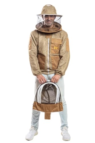 -- Beekeeping Fully Ventilated Jacket in Multi-Color with Round Veil (2XL, Khaki with Two Veils) - color: Khaki With Two Veils, size: XX-Large