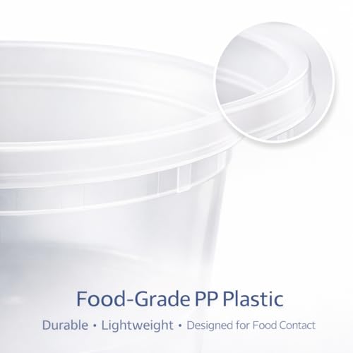 16 oz [24-Pack] Microwavable Plastic Deli Food Storage Containers with Lids | BPA Free, leak-resistant, stackable and freezer-safe design helps keep food fresh and secure - size: 16 oz - 24 Pack