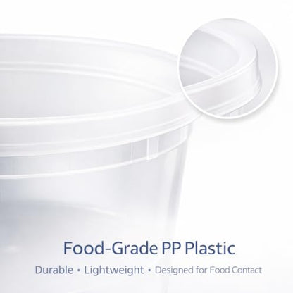 16 oz [24-Pack] Microwavable Plastic Deli Food Storage Containers with Lids | BPA Free, leak-resistant, stackable and freezer-safe design helps keep food fresh and secure - size: 16 oz - 24 Pack