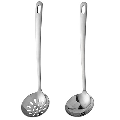 304 Stainless Steel Flatware Serving Utensils, Skimmer Slotted Spoon and Soup Ladle,Serving Utensil Set,[Rustproof, Heat Resistance,]Dishwasher Safe (Skimmer Slotted Spoon and Soup Ladle)