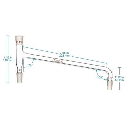stonylab Borosilicate Glass 75 Degree Bent Distilling Adapter, with Two 14/20 Inner Joints and One Outer Joint, for Laboratory Distillation - size: 14/20 Joint