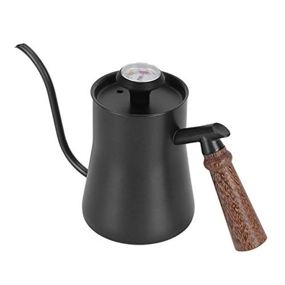 650ml Gooseneck Coffee Kettle Stainless Steel Pour Over Kettle with Thermometer Ergonomic Handle for Precise Brewing Tea Coffee (650ml black) - color: 650ml black