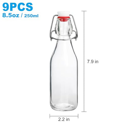 Swing Top Bottles,8.5oz 9 Pack Flip Top Glass Bottle with Airtight Grolsch Closures, Reusable for Kombucha, Beer, Cold Brew, Homemade Beverages & Storage