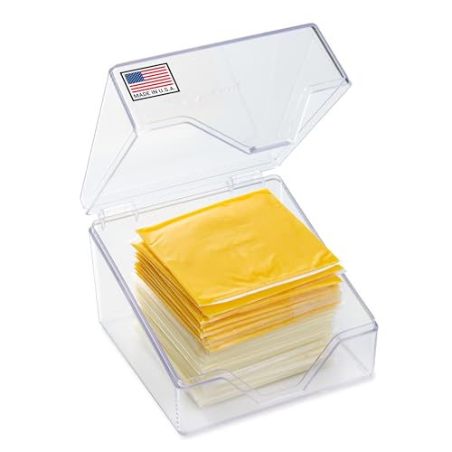 Pikanty American Cheese Slice Container for Refrigerator - Large Clear Plastic Holder Fits 24 Kraft or Sargento Singles, Sliced Cheese Keeper with Hinged Lid, Dishwasher Safe, Made in USA - style: Sliced Cheese Container
