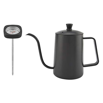 ZJchao Stainless Steel Coffee Kettle Gooseneck Spout Teapot with Thermometer 600ml Large Capacity Precision Pouring Coating for Coffee Brewing Enthusiasts Black Pink Green (Black) - color: Black