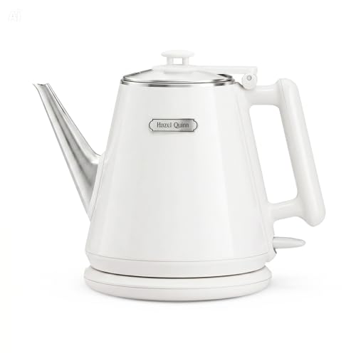Hazel Quinn Electric Kettle - 1L/34oz Small Tea Kettle, 800W Fast Boil, All 304 Stainless Steel Interior, Double Wall for Cool Touch and Thermal, Auto Shut-Off, BPA-Free, Cordless - Pearl White - color: Pearl White