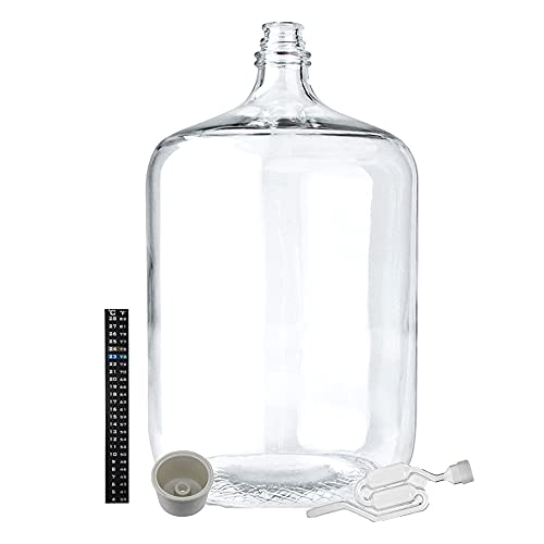 Home Brew Ohio 6.5 Gallon Glass Carboy with Drilled Bung, Twin Bubble Airlock and Dual Scale Thermometer