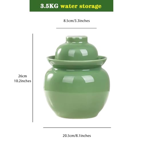 Fresh Green Modern Kimchi Jar, Thickened Ceramic Fermentation Crock, Traditional Water Seal Design, 4 (3.5kg/123.4oz) - size: 3.5kg/123.4oz