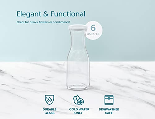 Glass Carafe Pitchers, by Kook, Mini Carafes- set of 6, Beverage Dispensers, Clear Jugs For Mimosas, Water, Wine, Milk and Juice, with Plastic Lids, Dishwasher Safe 17.3 oz - color: Set of 6, 17 oz (Mini)