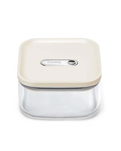 Caraway 1qt Glass Airtight Food Storage Container with Lid – Non-Toxic, BPA-Free Kitchen Storage Container – Stackable, Space-Saving Airtight Container for Dry Goods and More - Cream - color: Cream, size: 1qt Container