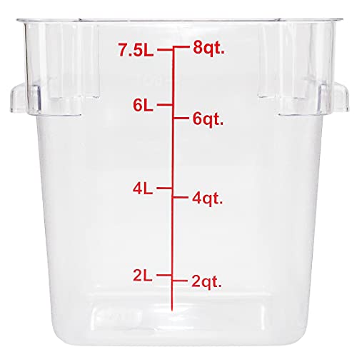 Met Lux 8 Quart Brine Bucket, 1 Square Marinating Container - With Volume Markers, Built-In Handle, Clear And Red Plastic Dough Rising Bucket, Freezer-Safe, Lid Sold Separately - size: 8 Quarts, style: 1 Count