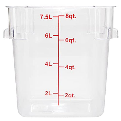 Met Lux 8 Quart Brine Bucket, 1 Square Marinating Container - With Volume Markers, Built-In Handle, Clear And Red Plastic Dough Rising Bucket, Freezer-Safe, Lid Sold Separately - size: 8 Quarts, style: 1 Count