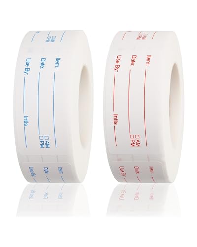 2 Rolls Removable Freezer Food Labels, 1x2 Meal Prep Date Stickers | 1000 writable 1x2" labels (blue/red). Strong freezer-safe adhesive removes cleanly with zero residue. Ideal for meal prep