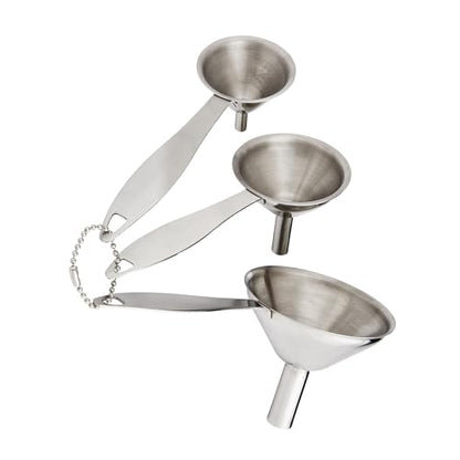 HIC Kitchen Condiment Funnels with Handles, Stainless Steel, Set of 3, 0.5-Ounces, 0.75-Ounces, and 2-Ounce Capacities - style: Set of 3, Condiment Funnels with handles