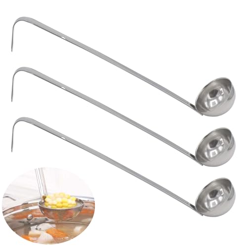 3-Pack Stainless Steel Soup Ladle Set with Hooked Long Handle 1 oz | 1 ounce serving capacity, sauce and gravy use, stew and soup serving, dishwasher safe build, comfortable hooked grip - size: 1 oz