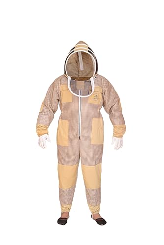 3 Layer Bee Suit with Fencing Veil One Pair Gloves Sting Proof Ventilated Beekeeping Suit - color: Khaki, size: Small