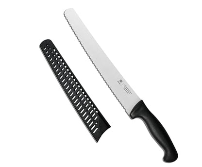 10-Inch Serrated Bread Knife with Sheath for Sourdough, German Steel | 1.4116 stainless steel blade for homemade and artisan loaves with Cover, Black