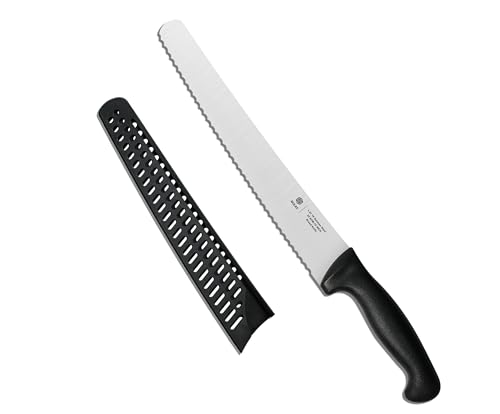 10-Inch Serrated Bread Knife with Sheath for Sourdough, German Steel | 1.4116 stainless steel blade for homemade and artisan loaves with Cover, Black