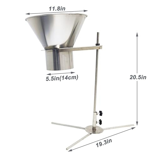 TECHTONGDA Stainless Steel Funnel Food Grade Kitchen Feeding Hopper with Support Stand for Powder, Paste, Liquid, Granule Manual Filling Package Bottom Diameter 5.5Inch(14cm)