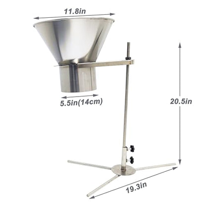 TECHTONGDA Stainless Steel Funnel Food Grade Kitchen Feeding Hopper with Support Stand for Powder, Paste, Liquid, Granule Manual Filling Package Bottom Diameter 5.5Inch(14cm)