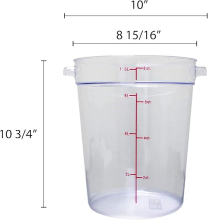 TrueCraftware- 8 Quart Clear Round Food Storage Container Polycarbonate- Commercial Reusable Food Container Canister with Measurement Markings for Meal Prep Pantry Kitchen - size: 8 Quart