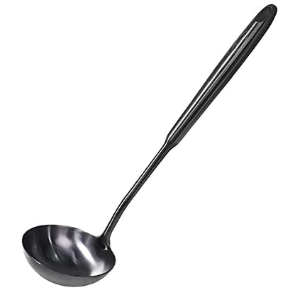Newness Soup Ladle, [Rustproof, Heat Resistance, Integral Forming] Durable 304 Stainless Steel Soup Spoon with Vacuum Ergonomic Round Handle, Cooking Spoon for Kitchen, 13.7 Inches, Black - color: Black
