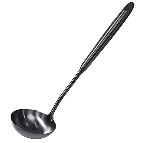 Newness Soup Ladle, [Rustproof, Heat Resistance, Integral Forming] Durable 304 Stainless Steel Soup Spoon with Vacuum Ergonomic Round Handle, Cooking Spoon for Kitchen, 13.7 Inches, Black - color: Black