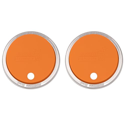 2 Pack, Tangerine Wide Mouth Silicone Straw Hole Tumbler and Fermentation Lids with Stainless Steel Bands by Mason Jar Lifestyle - color: Tangerine, size: Wide Mouth
